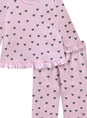 Image of A.T.U.N. (ALL THINGS UBER NICE) Girls Soft Pink- Charcoal Grey Heart Print Ruffle Nighsuit