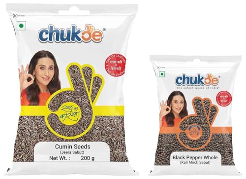 Image of Chukde - Black Pepper 100 Gm - Jeera 200 Gm - Whole Spices - Combo Pack