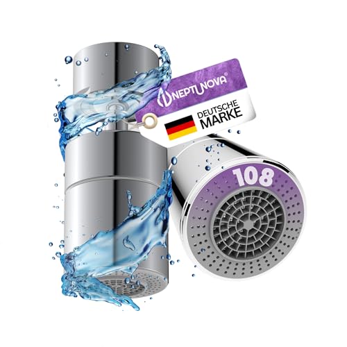 NEPTUNOVA® Wasserhahn Aufsatz 360 schwenkbar - drehbare Wasserhahn Verlängerung für Küche & Bad - universell & sparender Strahlregler aus Messing (Chrom, M22 weibliches Innengewinde)