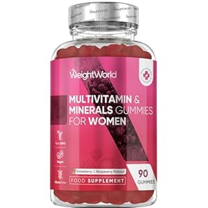 Multivitamin Gummies for Women – 13 Active Ingredients – 90 Gummies – Natural Strawberry & Raspberry Flavour – Women Multivitamins with Zinc, Calcium, Hyaluronic Acid & Vitamins A, C, B6, B7, B9 & B12