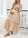 CUPSHE Women's Maternity Maxi Dresses Square Neck Smocked Baby Shower Long Sleeve Ruffled Fashion Casual Fall Pregnancy Dress Beige, L