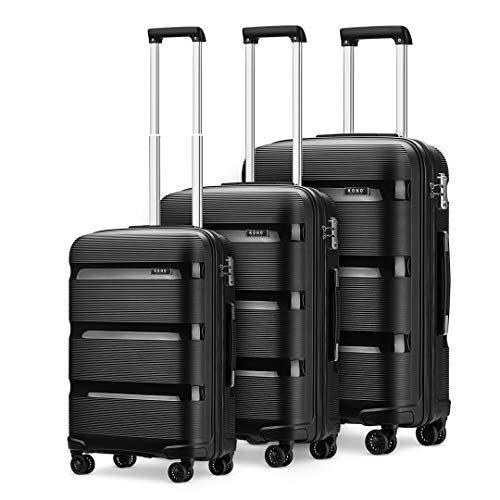 Kono Set de 3 Pièces Valise Rigide en Polypropylène Légere à 4 roulettes avec Serrure TSA Intégré Ensembles de Bagages 55/65/76cm
