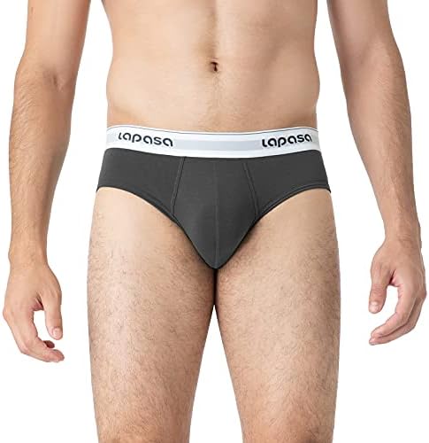 LAPASA Men's Briefs 4 Pack Cotton Underwear Stretch Ergonomic Bulge Pouch Underpants No Fly M04, M, Grey