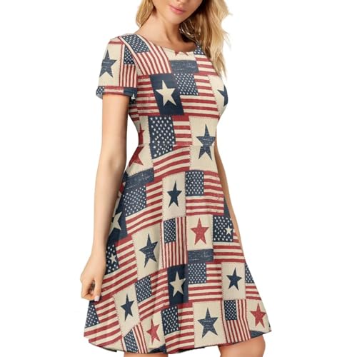 Image of AFPANQZ Womens Casual Summer Lightweight Vintage Dress Short Sleeve Midi Dress Knee-Long Luxury Formal Dress