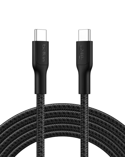 Belkin Eco Braided USB-C to USB-C Cable (3M 240W) - Soft Flexible Fast-Charging Cable Type C Charger Cord for iPhone 16 Galaxy S25 Pixel 9 MacBook iPad Pro & More - Black (USB 2.0)