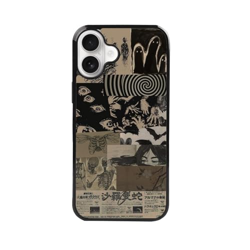 qizjio Vintage Japanese Phone Case Shockproof Protective Dark Aesthetic Collage Anime Phone Case for iPhone 16 Plus
