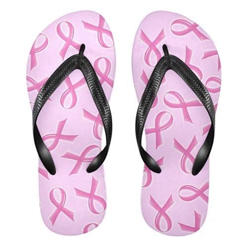 SPRIPORT Pink Ribbon Slim Flip Flops for Women Men Comfortable Casual Thong Cushion Sandals with Non-Slip Rubber Sole Outdoor Sandals for Summer Walking Beach XXL