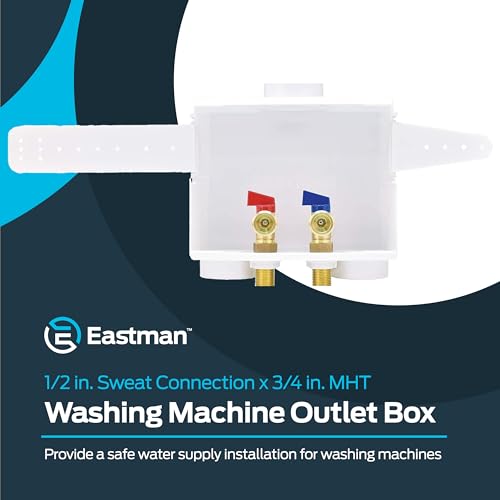 Image of Eastman 1 /2 Inch Sweat Connection x 3 /4 Inch MHT Washing Machine Outlet Box, Push to Connect Brass Plumbing Fittings, Double Drain, 60243