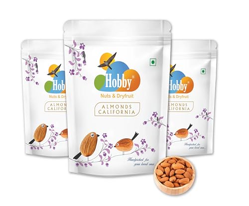 Image of Hobby Raw California Almonds 250g (Pack of 3) | Raw Whole American Badam Giri | Handpicked Crunchy Dry Fruits | Rich in Protein, Magnesium & Fiber | Healthy Snacking Nuts