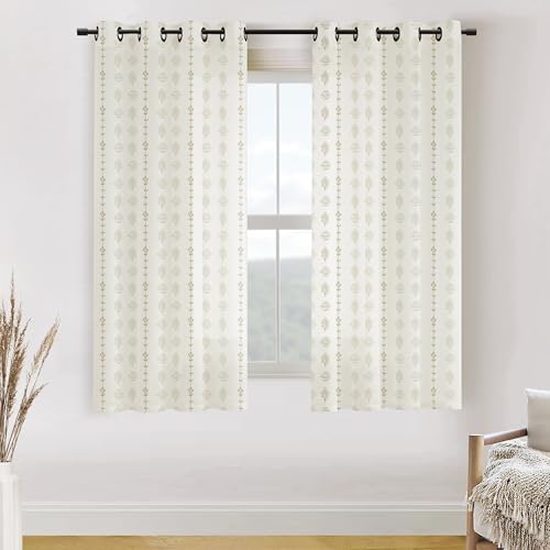 63 Inch Length Striped Linen Semi Sheer Curtains for Living Room, Tan Boho Farmhouse Curtains for Bedroom Dining Room Kitchen 2 Panel Set
