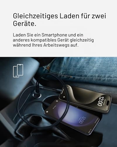 Belkin BoostCharge 2-Port-Kfz-Ladegerät, 42 W, Schnellladen mit USB-C, 30 W PPS, USB-A-Anschluss, 12 W, für Apple iPhone 16, 16 Pro… – Ansicht 2