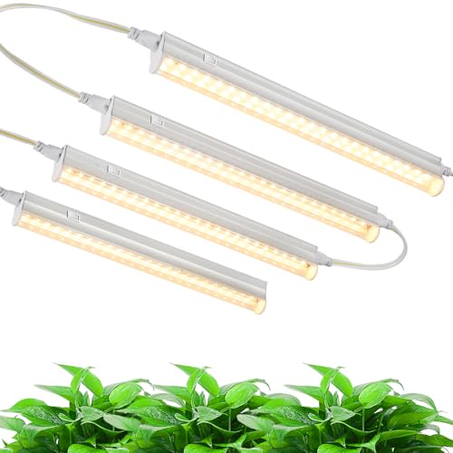 Hywyimlait 1FT Indoor Plant Grow Light Full Spectrum Sunlight T5 Grow Lamp with Side Switch LED Growth Light Bulb Plug and Play Easy Installation Suitable for Greenhouse Seedlings 4 Pack