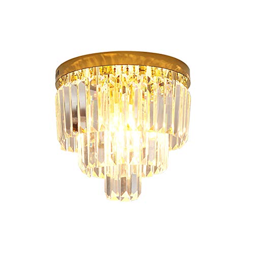 Modern Kristall Regentropfen Kronleuchter Beleuchtung,Runde Chrome Flush-halterung E14 Deckenleuchte Für Zimmerdekor Flur Esszimmer Brennpunkt Elegante Leuchten Pendelleuchte Schat-Golden 30*24cm Cover
