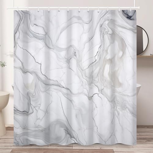 NAEMBCU Marble Shower Curtain with Hooks Gray & White Luxury Shower Curtains Waterproof Fabric Bath Curtain for Contemporary Modern Bathroom 71W x 74H