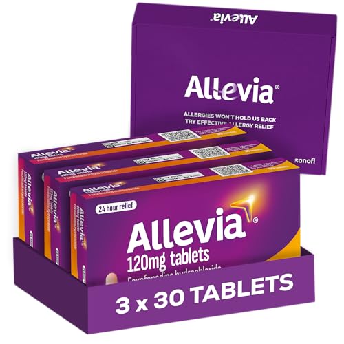 Allevia 120mg Allergy Relief Tablets | 90 cts (3 Packs of 30 cts) | 120mg Fexofenadine | 24hr Relief Acts Within 1 Hour | Non-drowsy in Most People | Relieves Hayfever Pet Dust and Mould Allergies