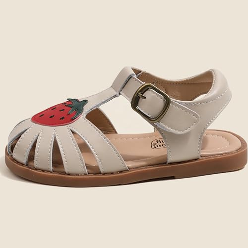 Image of WUIWUIYU Toddlers Little Girls T-Strap Hook&Loop Dress Strawberry Summer Shoes Closed Toe Carrot Sandals