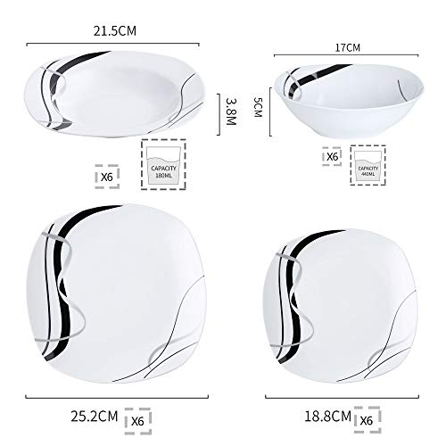 image for VEWEET 24-Piece Porcelain Dinnerware Sets Black Stripe Patterns Kitche