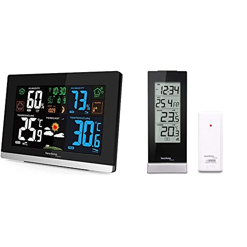 Technoline WS 6462 Funkwetterstation, Innentemperatur, Außentemperatur, Mondphasen hochglanz-schwarz,quer & Technotrade Technoline WS 9767 Temperaturstation