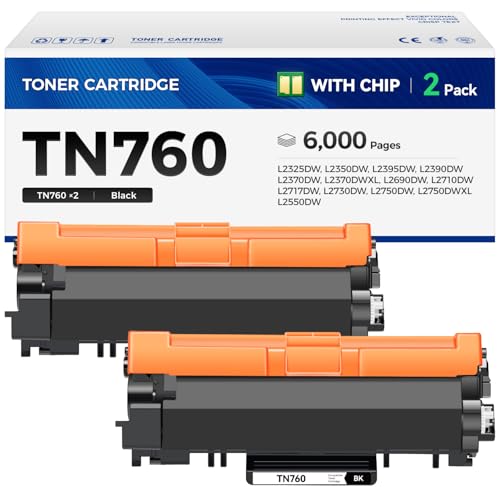 TN760 Toner Cartridge Black 2-Pack Printer Replacement Compatible for Brother TN-760 TN730 TN-730 MFC-L2710DW MFC-L2750DW HL-L2350DW DCP-L2550DW HL-L2395DW HL-L2370DW HL-L2325DW HL-L2390DW MFC-L2690DW