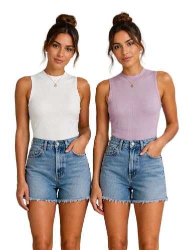 Image of Toochki Tops for Women Crop Top for Women's Tank Activewear Tee Casual Sports Cotton High Neck Camisole Pack of Two (2)