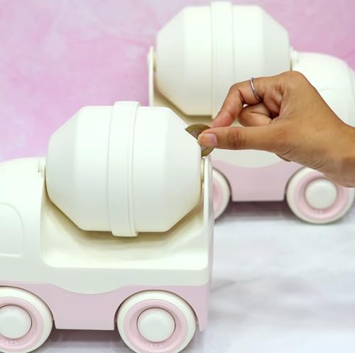 Image of Money Saving Bank with Coin Slot / /Creative Cartoon Design Money Bank / /Plastic Piggy Bank for Boys & Girls (Pack of 1) (Truck Piggy Bank - Pink)