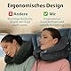 FLOWZOOM Air Nackenkissen Flugzeug – H-Design Reisekissen für 5 Schlafpositionen, schnell aufblasbar & druckregulierbar – Nackenhörnchen mit abnehmbarer Kapuze & weichem Plüschbezug – Größe M, Schwarz
