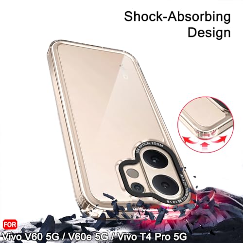 Image of TheGiftKart Hybrid Shockproof Back Cover Case for Vivo V60 5G / V60e 5G / Vivo T4 Pro 5G | Stylish Camera Border | Plated Buttons | Crystal Clear Hard Back Cover Case (TPU & PC, Transparent Bumper)