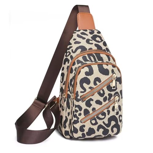 Cheetah Print Sling Bag Lightweight Cross Body Bag for Woman, Waterproof Chest Bag with Anti-Theft Zipper, Wide Strap Compact Daypack for Travel, Hiking