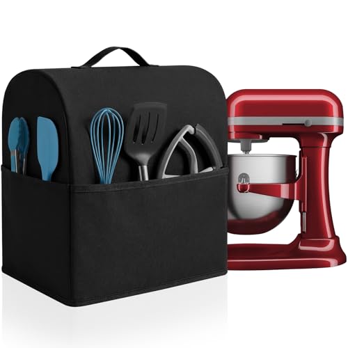 Image of Stand Mixer Dust Cover Compatible with Kitchenaid 6 /7 /8 Quart Bowl Lift, Water-resistant Kitchen Aid Mixer Cover with 3 Pockets for Accessories (Black)