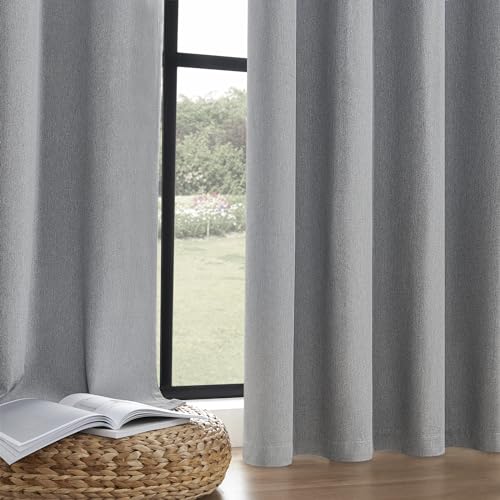 Image of Joydeco 100% Blackout Curtains 96 Inches Long 2 Panels Set, Thermal Insulated Long Curtains& Drapes 2 Burg, Room Darkening Drapes for Bedroom Living Room Window (Light Grey, W52 x L96 Inch)
