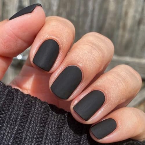 GLAMERMAID Extra Short Press on Nails 24PCS, Black Velvet Fall Gel...