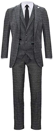 Men's Classic 3 Piece Grey Herringbone Peaky Blinders Tweed Suit