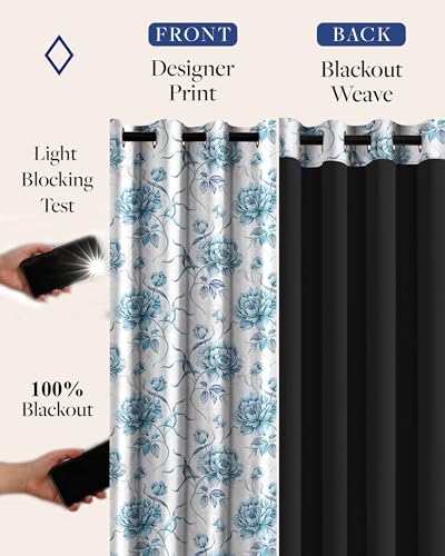 Image of Cloth Fusion Printed 100% Blackout Window Curtains 5 Feet Long Set of 2