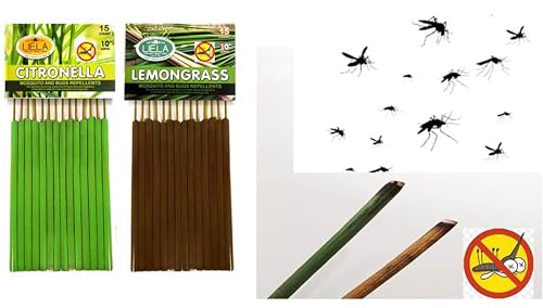 Image of LIELA- Mosquito Repllent Incense Sticks 30 Sticks 10 inch in Natural Fragrance Citronella & Lemon Grass 15 Sticks Each -Set of 2. for Garden and Outdoor Machar Bhagoo for Peaceful Sleep 6 hour burning