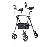 ELENKER Upright Rollator Walker, Tall Stand Up Rolling Walker & Walking Aid with PU Foam Seat and...