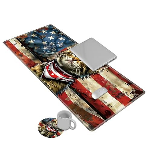 Desk Mat Gaming Mouse Pad 69.85x29.97 cm con diseño gato bandera miniatura 1