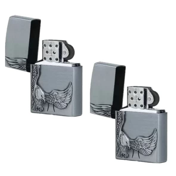Prateek Kitchenware Antique Eagle Print Harley-Davidson Refillable Classy Windproof Pocket Lighter Pack of 2 (Silver)