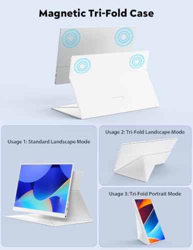 Image of Portable Monitor 15.6 inch, FHD 1080P 100% sRGB White Laptop Monitor with Adjustable Stand, Ultra Slim Travel Monitor with Eye Protection, Plug and Play for Laptop /PC /Mac /Android /PS5