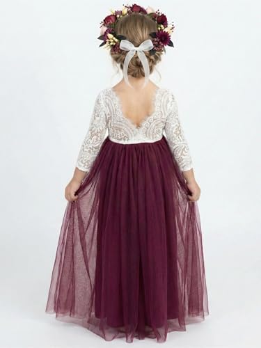 Image of 2Bunnies Girl Peony Lace Back A-Line Straight Tutu Tulle Party Flower Girl Dress