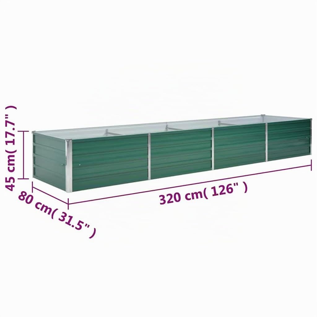 vidaXL Letto Rialzato Giardino in Acciaio Zincato 320x80x45 cm Verde Fioriera