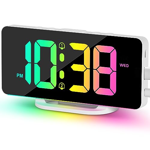 Newest Digital Alarm Clock with 11 Colors & Dynamic RGB Display, Snooze Day of The Week, Auto Dimming, AM/PM 12/24Hr Clock, Bedside Clock for School Kids Bedroom Office