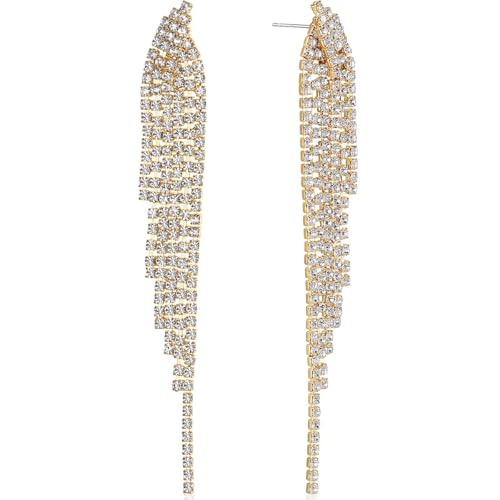 Humble Chic Simulated Diamond Earrings - Darling Waterfall Tassel CZ Statement Chandelier Studs, Silver