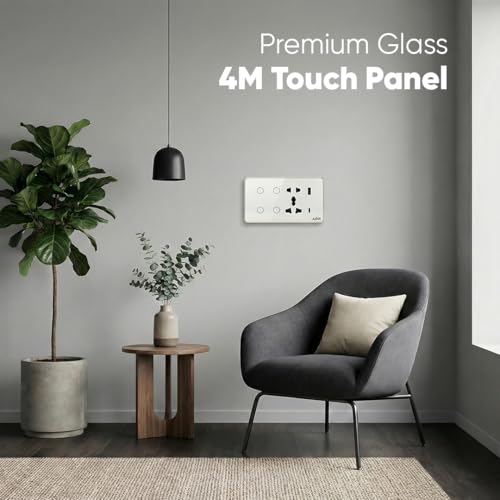 Image of AZIOT Smart Premium Toughened Glass Touch Switch Panel | Elevate 4 Module (4 Switch + Socket) | WiFi + BLE | No Hub Required | Compatible with Alexa, Google Assistant & Siri | White