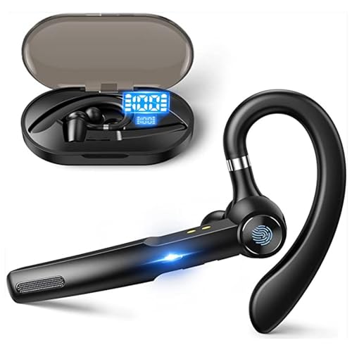 Single Ear Bluetooth Headset, Bluetooth Headset, Bluetooth Earpiece Noise Reduction Digital Power Display Wireless Business Headphone with Charging Case for Sports