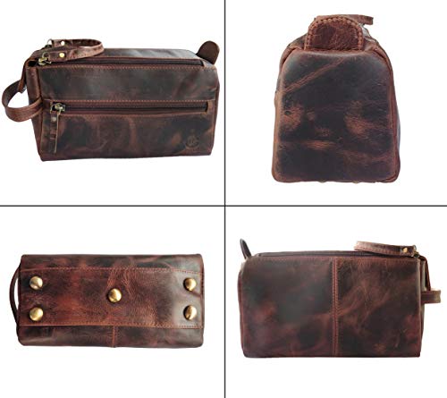 Image of Leather Toiletry Bag for Men & Women - Multifunctional Travel Organizer, Shaving Kit, Makeup Kit, Cosmetic Pouch - Travel Toiletries Gifts for Men