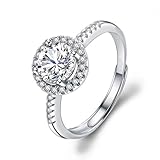 GMEDRIDAS Silver Rings for Women Adjustable Ladies Rings,White Round Cubic Zirconia Birthstone Thumb Ring Wedding Rings Engagement Rings Gift for Women
