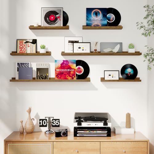 Axeman Picture Ledge Shelf, Floating Shelves for Storage Set of 6, 36 inch Floating Wall Mounted Shelves, Wall Shelves with Lip for Living Room, Bedroom, Nursery, Bathroom, Kitchen, Rustic Brown