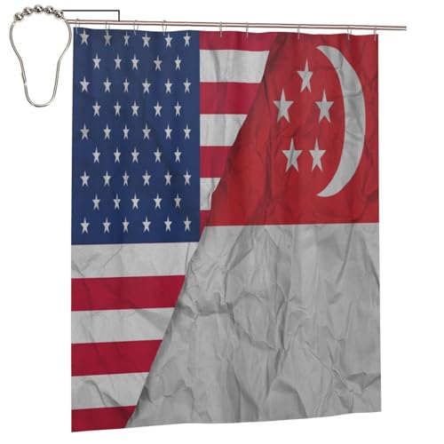 America Singapore Flag Waterproof Shower Curtain 60x72in