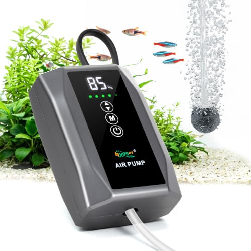 hygger Battery Powered Aquarium Air Pump with Digital Display Quiet Fish Tank Aerator & Bubbler up to 60 Gal USB Rechargeable Portable with Adjustable Flow for Fishing Bait Bucket & Power Outage