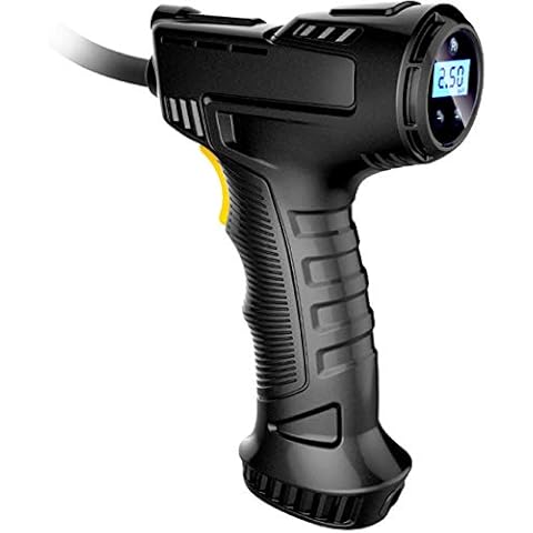 MYMM Tire Inflator Pump Air Compressor with LCD Screeen Digital Pressure Gauge, Portable Handheld Car Air Compressor with LED Illumination Light and Cigarette Lighter Charging Cover